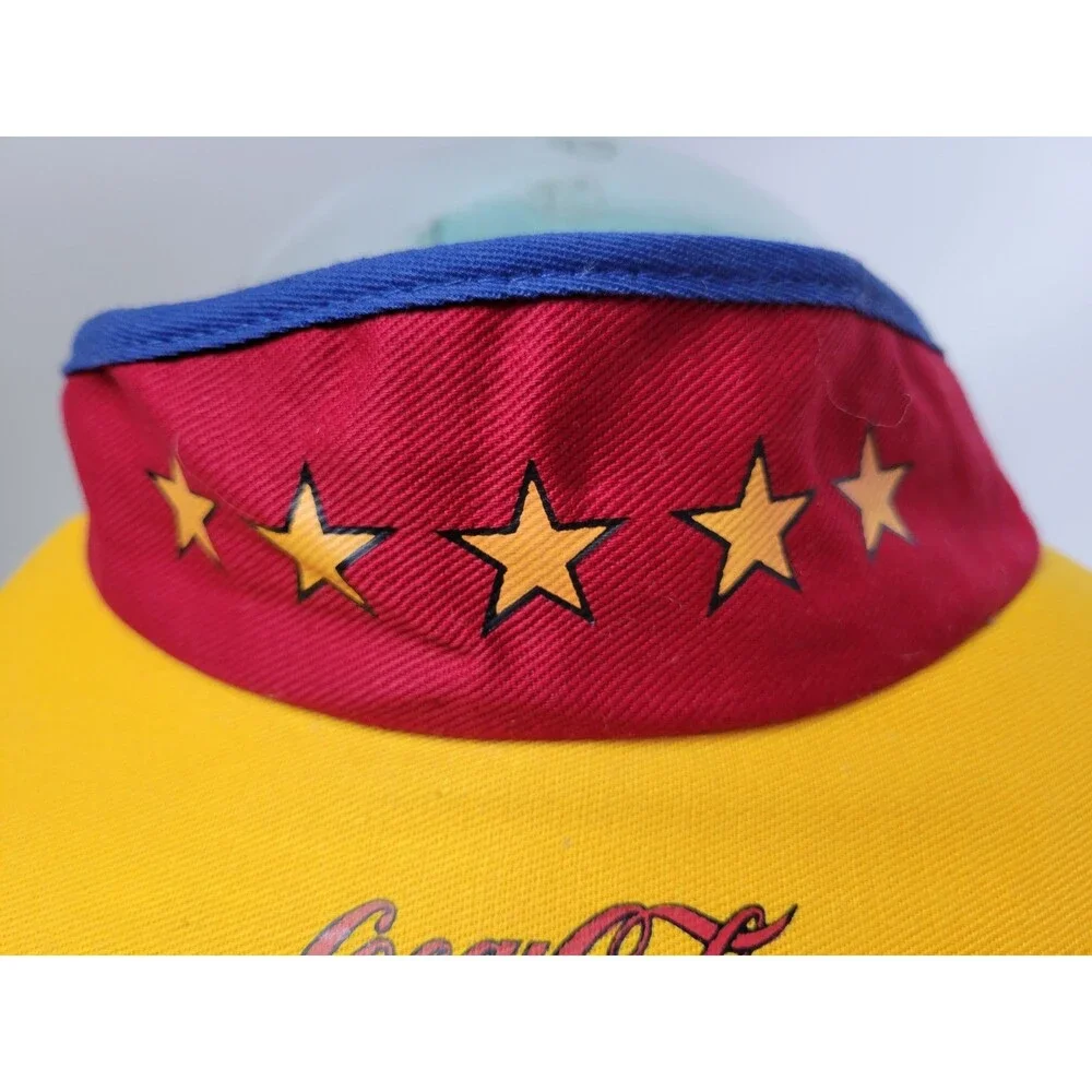 Vintage Coca Cola Adjustable Red Yellow 5 Star‎ Visor Hat